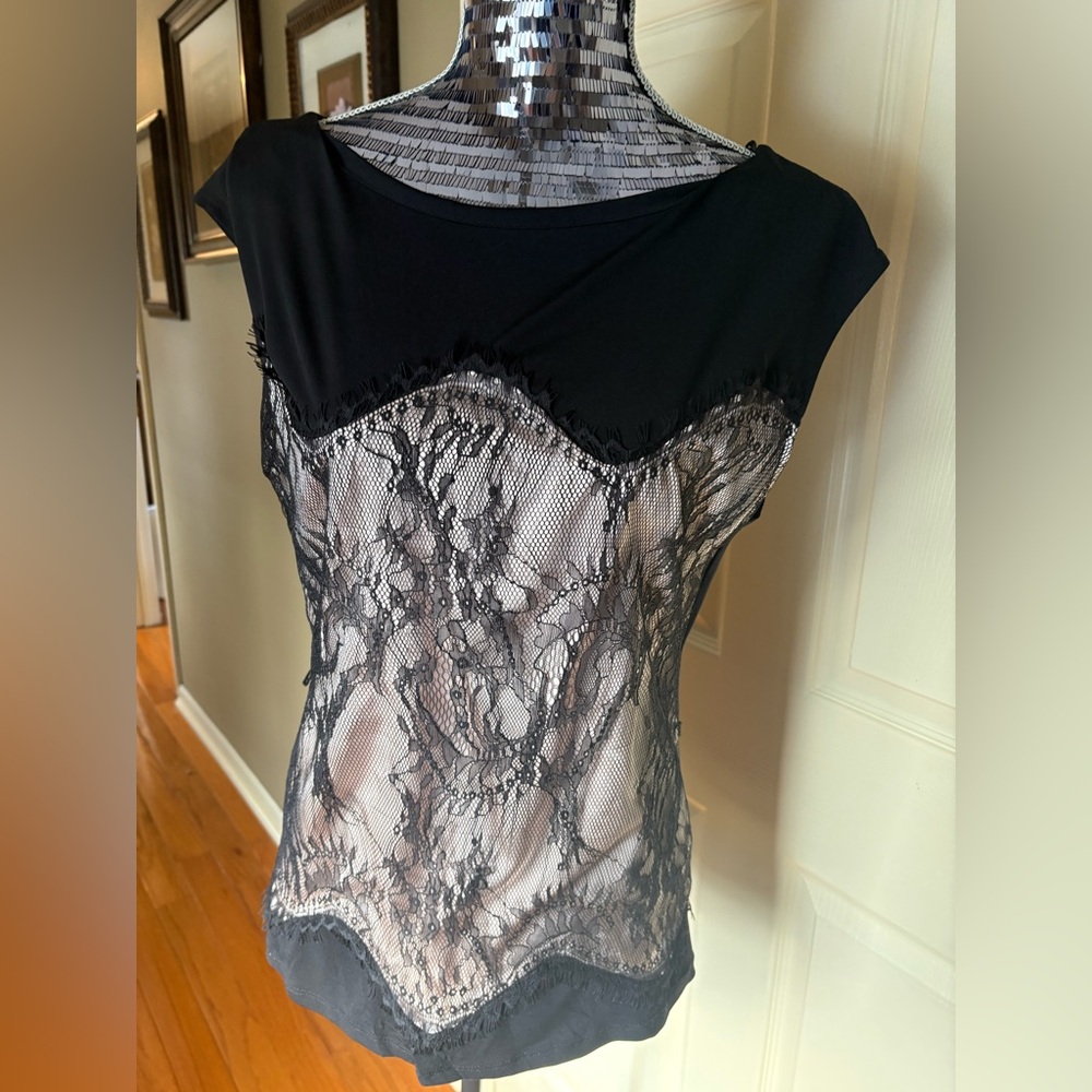 New York & Company Black and Pink Lace Blouse